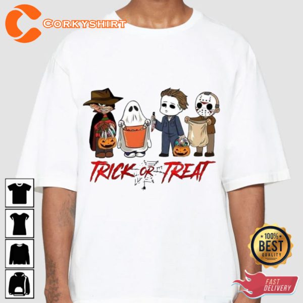 Trick Or Treat Horror Characters Chibi Styles Holiday Celebrate Halloween Outfit Unisex Sweatshirt