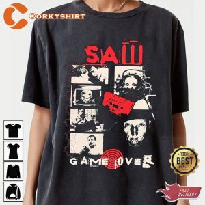 Vintage Saw Jigsaw Game Over Horror Movie T-Shirt