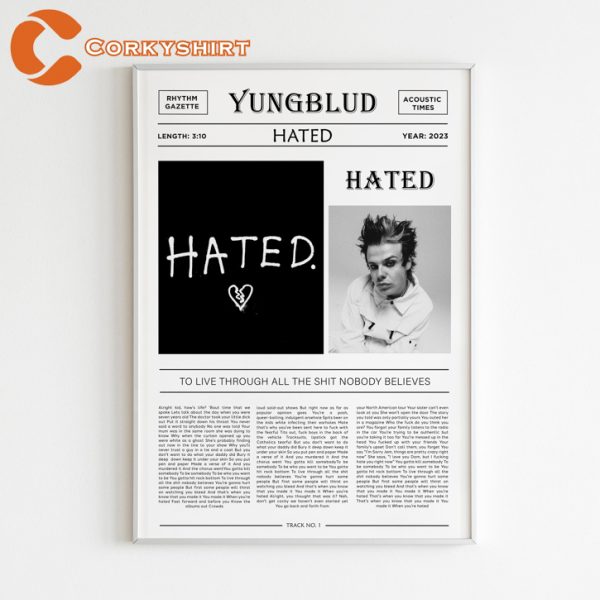 Yungblud Newspaper Style Hated Lyrics Print Poster