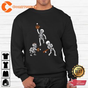Baseball Halloween Skeletons Hitter Catcher Shirt