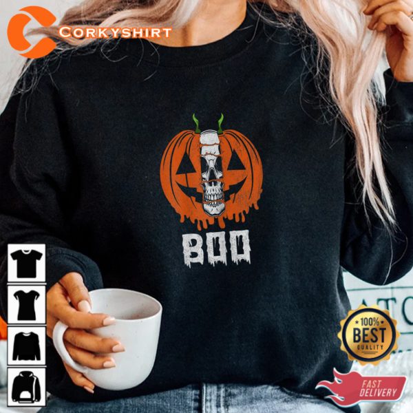 Boo Jack O Lantern Skull Scary Halloween Sweatshirt