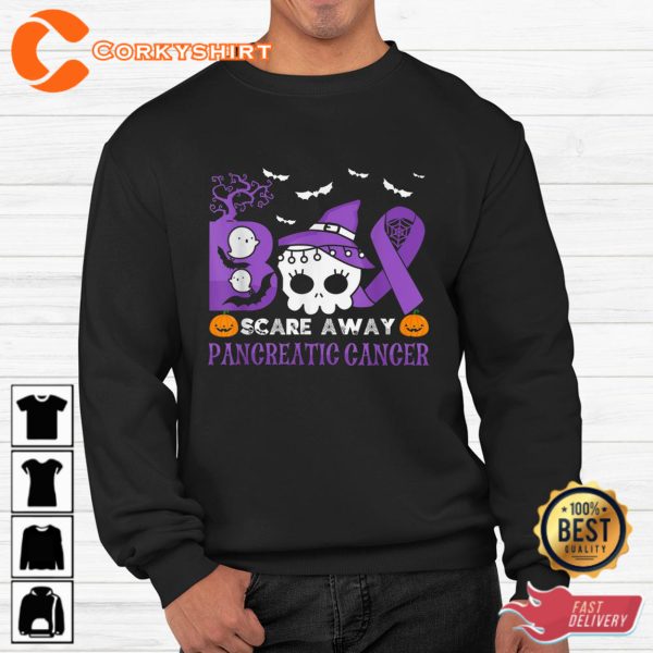 Boo Scare Away Pancreatic Cancer Halloween Sweatshirt