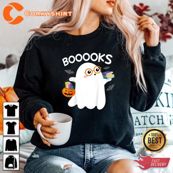 Booooks Cute Ghost Reading Library Books Halloween Sweatshirt