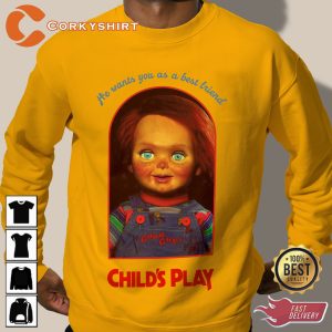 Chucky Child’s Play Sweatshirt Unisex Yellow Chucky Doll