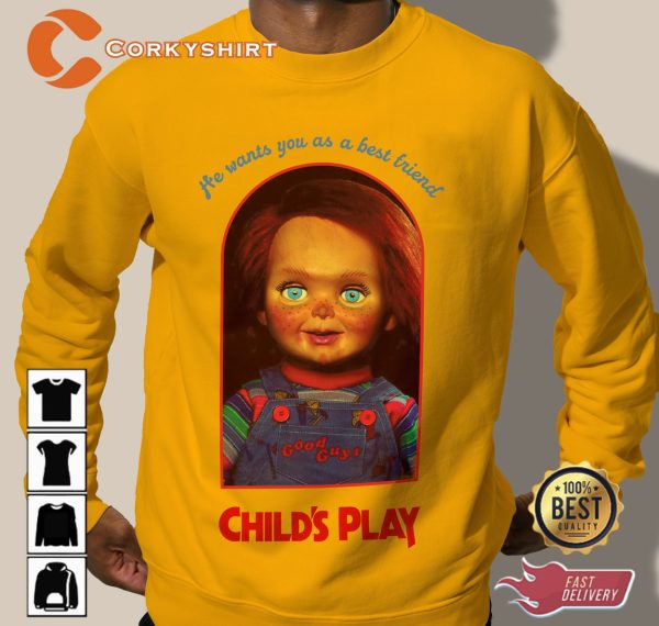 Chucky Child’s Play Sweatshirt Unisex Yellow Chucky Doll