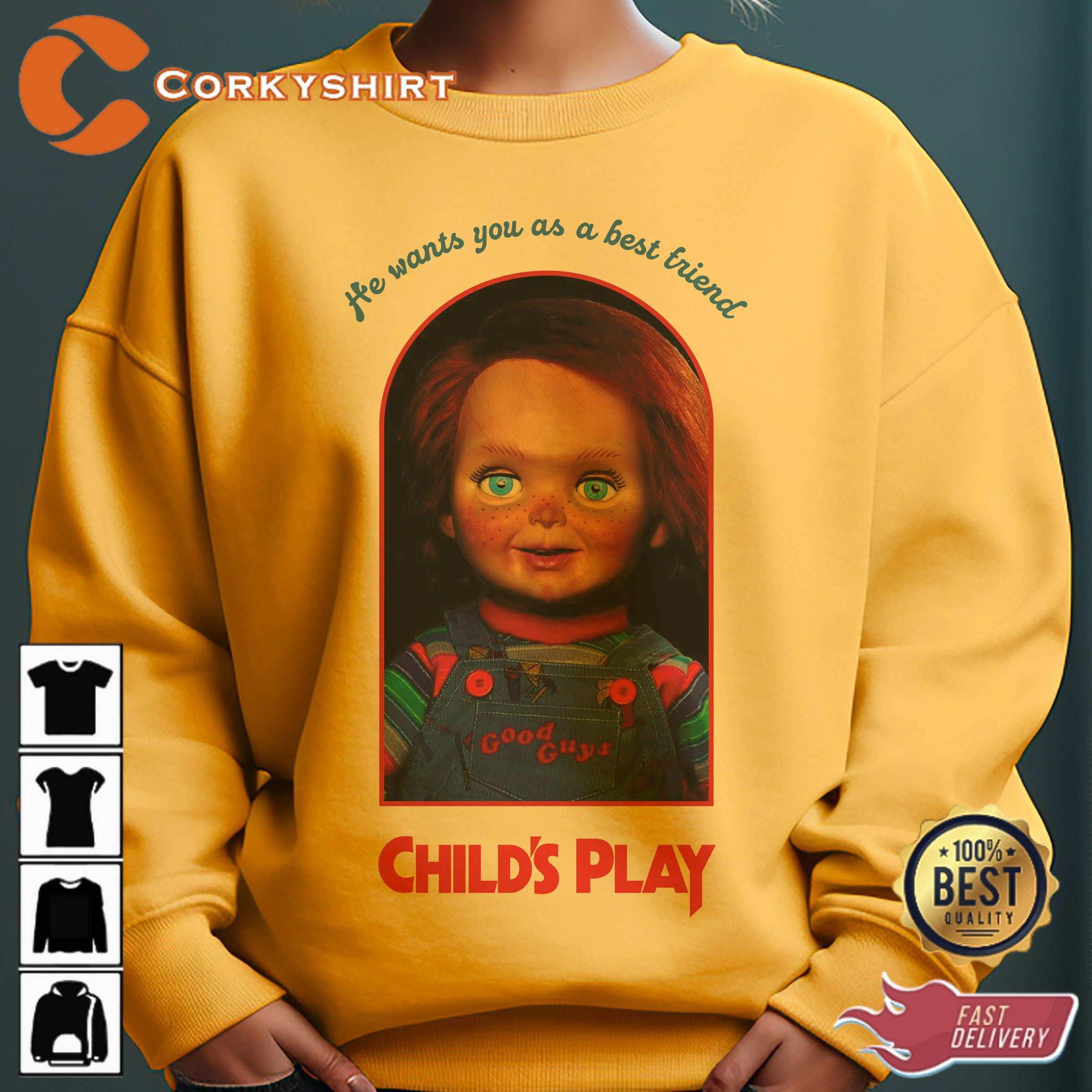 Chucky Child's Play Sweatshirt Unisex Yellow Chucky Doll