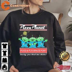 Cosmic Toy Story Aliens Pizza Planet Pastel Logo T-shirt
