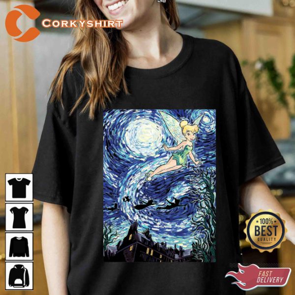 Disney Peter Pan Tinker Bell Starry Night Portrait Cartoon T-Shirt