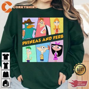 Disney Phineas And Ferb Retro Characters Cartoon T-Shirt
