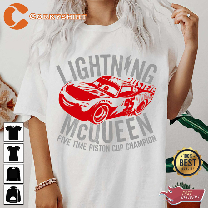 Disney Pixar Cars Lightning Mcqueen Five Time Champion Cartoon T-Shirt