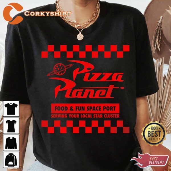 Disney Pixar Toy Story Pizza Planet Checkered Logo Cartoon Inspired T-shirt