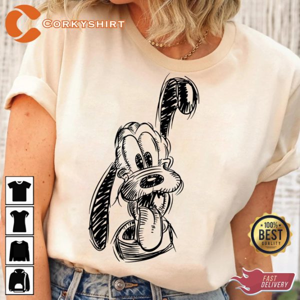 Disney Pluto Sketch Cute A Goofy Movie Portrait T-Shirt