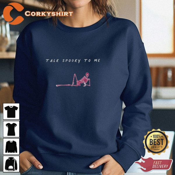 Funny Embroidered Skeleton Sweatshirt Unisex Talk Spooky To Shirt
