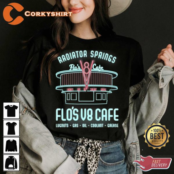 Retro Disney Pixar Cars Flo V8 Cafe Cartoon T-Shirt