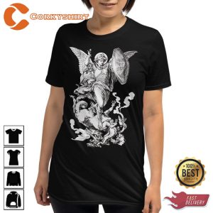 Saint Michael Fighting The Dragon Retro Inspired T-shirt