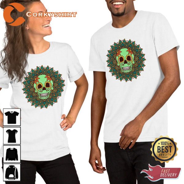 Sugar Skull Mandala Dia De Los Muerto Day Of The Dead Inspired T-Shirt