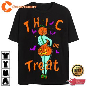 Thic Or Treat Funny Halloween Pumpkin T-Shirt