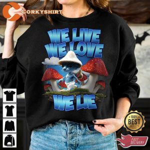 We Live We Love We Lie Smurf Cat Meme Blue Kitty Meme Sweatshirt