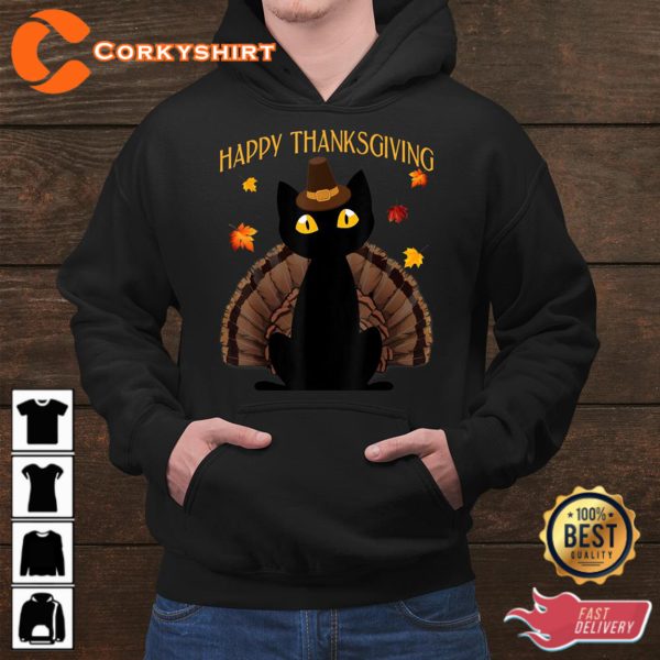 Black Cat Turkey Happy Thanksgiving Hoodie