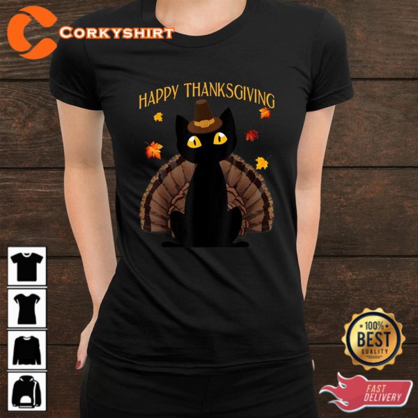 Black Cat Turkey Happy Thanksgiving Hoodie
