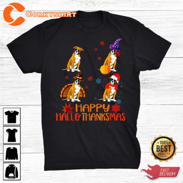 Boxer Dog Happy Hallothanksmas Thanksgiving Xmas Sweatshirt