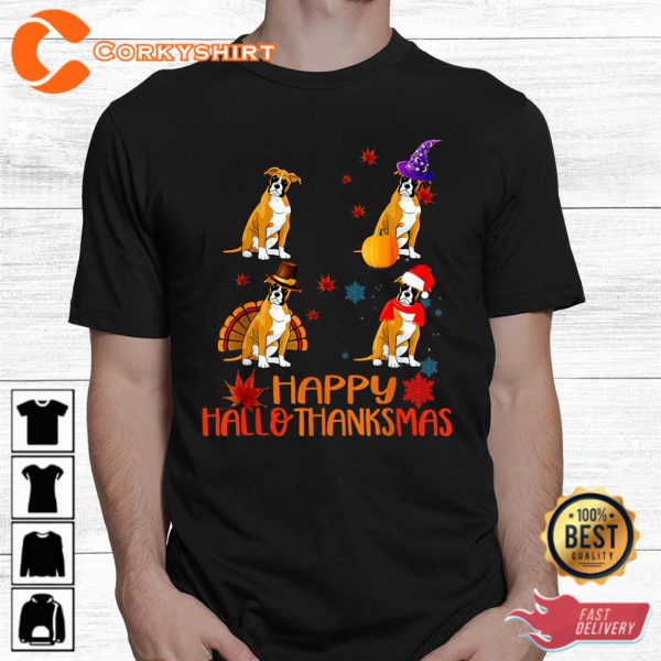 Boxer Dog Happy Hallothanksmas Thanksgiving Xmas Sweatshirt