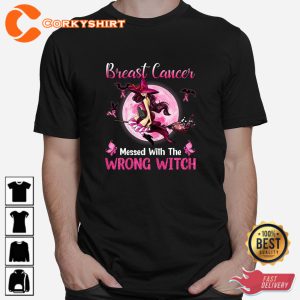 Breast Cancer Messed With The Wrong Pink Witch Hat Halloween Sweatshirt