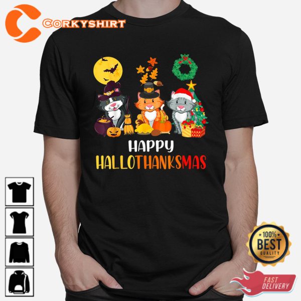 Cat Halloween Christmas Happy Hallothanksmas Thanksgiving Sweatshirt