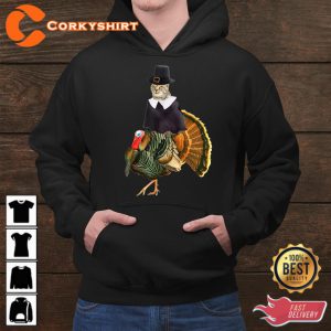 Cat Pilgrim Costume Riding Turkey Cat Thanksgiving Hoodie Shirt