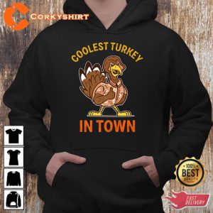 Coolest Turkey In Town Funny Thanksgiving Boys Thankful Hoodie Shirt