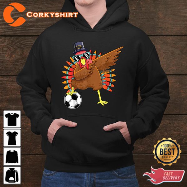 Cute Funny Soccer Dab Boys Thanksgiving Dabbing Turkey T-Shirt