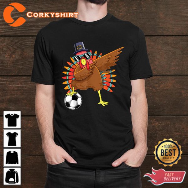 Cute Funny Soccer Dab Boys Thanksgiving Dabbing Turkey T-Shirt