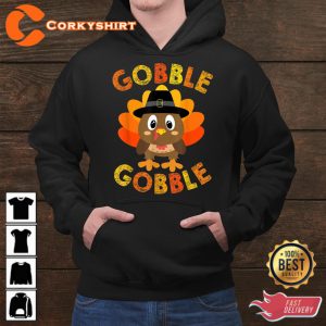 Cute Gobble Gobble Turkey Pilgrim Little Boys Thanksgiving Shirt