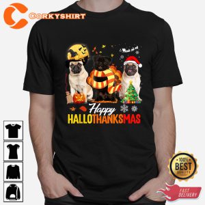 Cute Pug Happy Hallothanksmas Halloween Thanksgiving Xmas Sweatshirt