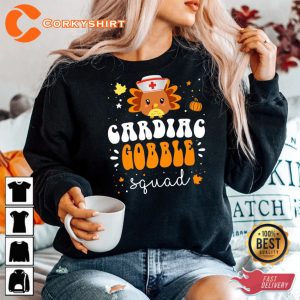 Cute Turkey Matching Cardiac Nurse Shirt Gobble Squad Thanksgiving Hoodie