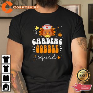 Cute Turkey Matching Cardiac Nurse Shirt Gobble Squad Thanksgiving Hoodie