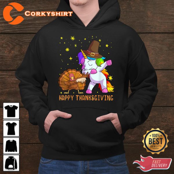 Cute Unicorn Thanksgiving Shirt Pilgrim Hat Turkey Sweatshirt