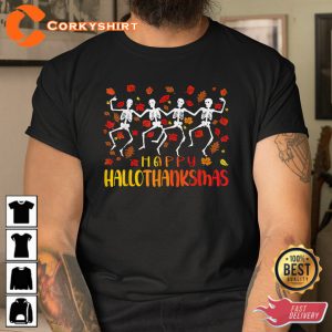 Dancing Skeleton Hallothanksmas Skeleton Happy Thanksgiving Sweatshirt