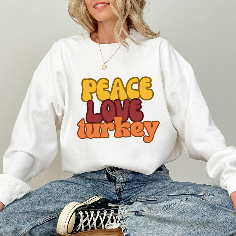 Thanksgiving Coloring Peace Love Turkey Sweatshirt