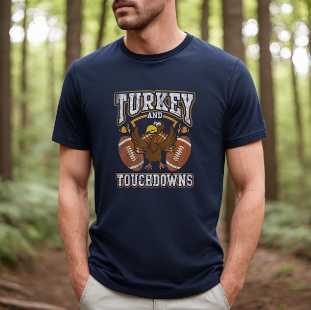 Turkey And Touchdowns Thanksgiving Football Tshirts