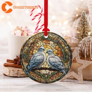 Two Turtle Doves Faux Stained Glass Ornament Christmas